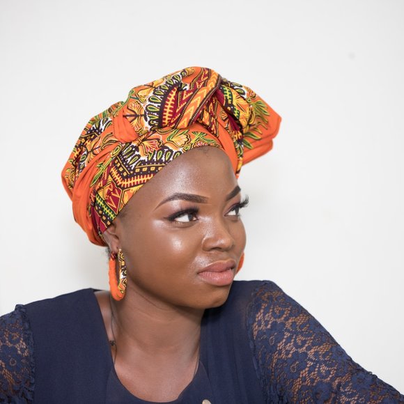 Matching African Dashiki Head Wrap & Earrings - DO - Picture 3 of 10